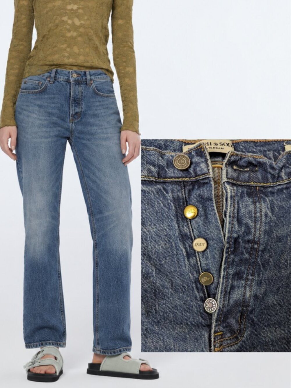 Scotch & Soda The Sky High Rise Straight Leg Jeans Size 14/32 Button Fly